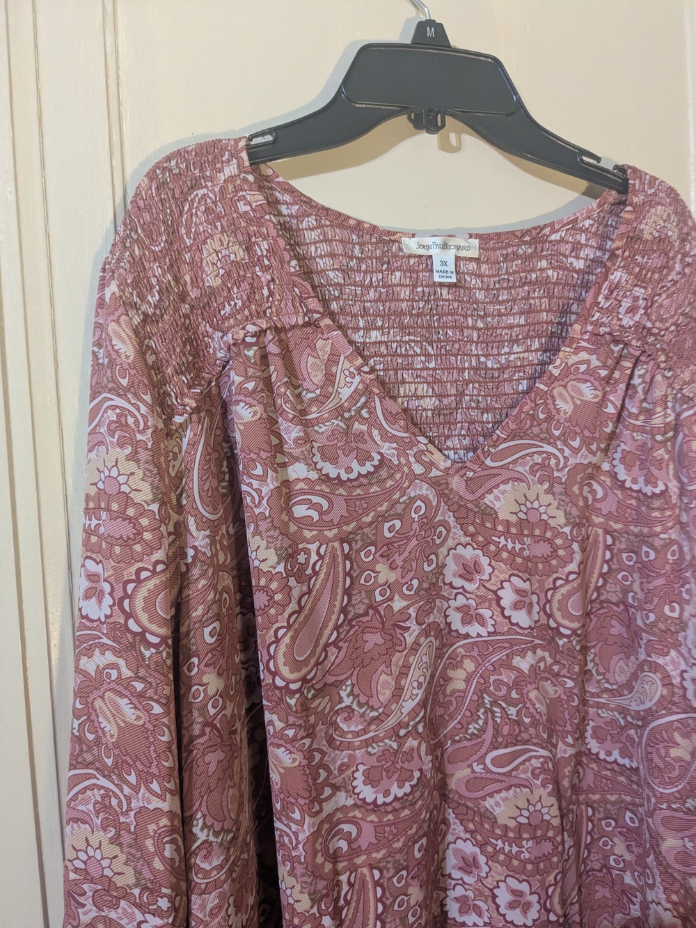 JohnPaulRichard Dusty Rose Paisley Smocked Yoke Tunic